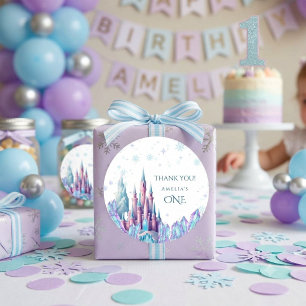 Frozen 1st Birthday Cartoon Castle First Birthday Classic Round Sticker
