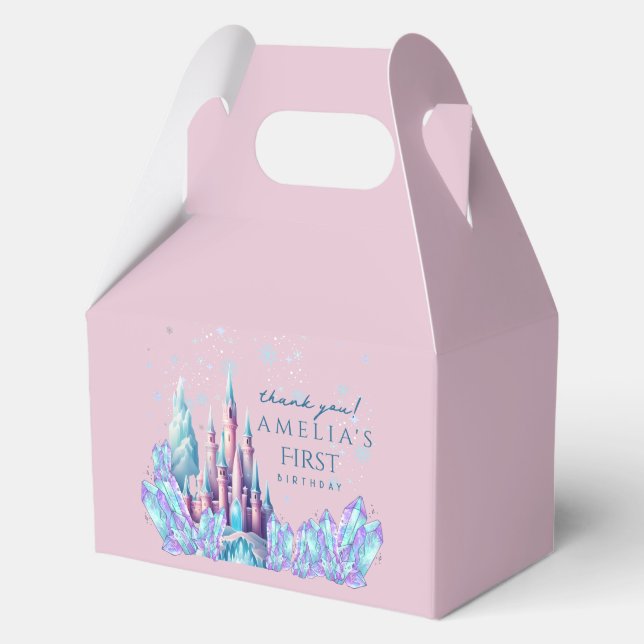 Frozen 1st Birthday Cartoon Castle First Birthday Favor Box (Front)