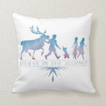 Frozen 2: Anna, Elsa & Friends | The Journey Throw Pillow<br><div class="desc">Frozen 2 | Check out this colorful silhouette of Anna,  Elsa,  Olaf,  Kristoff,  and Sven walking in a line with the words "Believe In The Journey" written below. Their silhouettes reveal a blue and red gradient birch forest.</div>