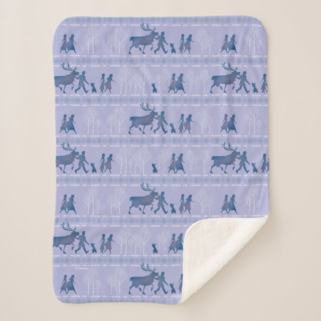 Frozen 2: Anna, Elsa, & Friends Winter Pattern Sherpa Blanket (Front)