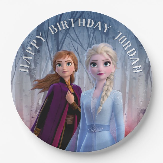 Frozen 2 - Anna & Elsa Happy Birthday Paper Plate (Front)