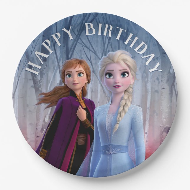 Frozen 2 - Anna & Elsa Happy Birthday Paper Plate (Front)