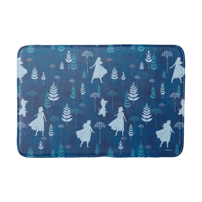 Frozen 2: Anna, Elsa, & Olaf Blue Foliage Pattern Bath Mat (Front)