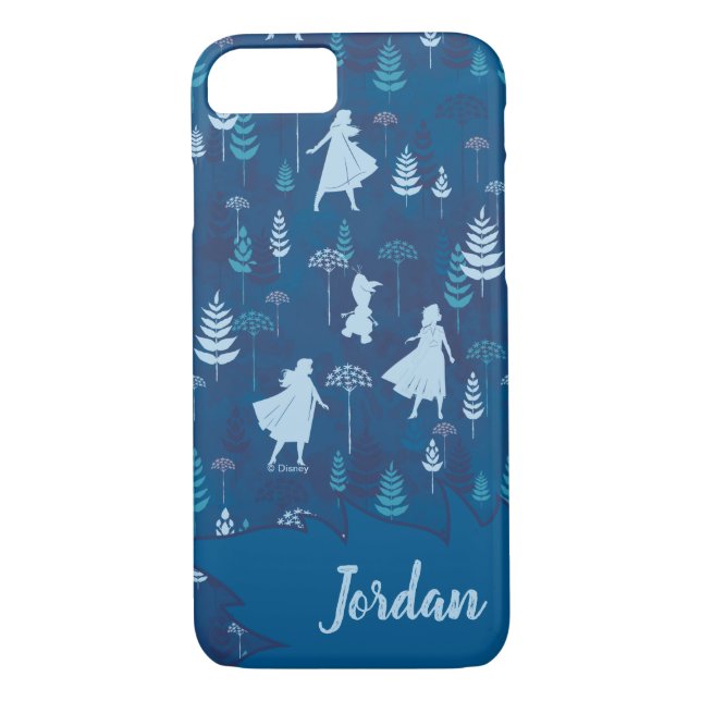 Frozen 2: Anna, Elsa, & Olaf Blue Foliage Pattern Case-Mate iPhone Case (Back)