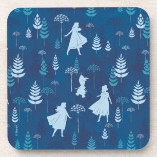 Frozen 2: Anna, Elsa, & Olaf Blue Foliage Pattern Coaster