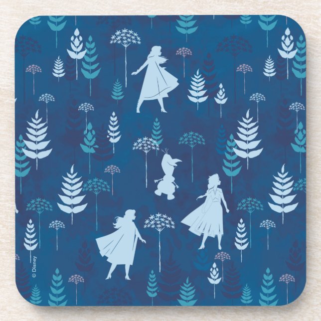 Frozen 2: Anna, Elsa, & Olaf Blue Foliage Pattern Coaster (Front)