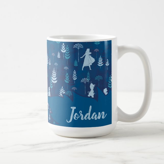 Frozen 2: Anna, Elsa, & Olaf Blue Foliage Pattern Coffee Mug (Right)