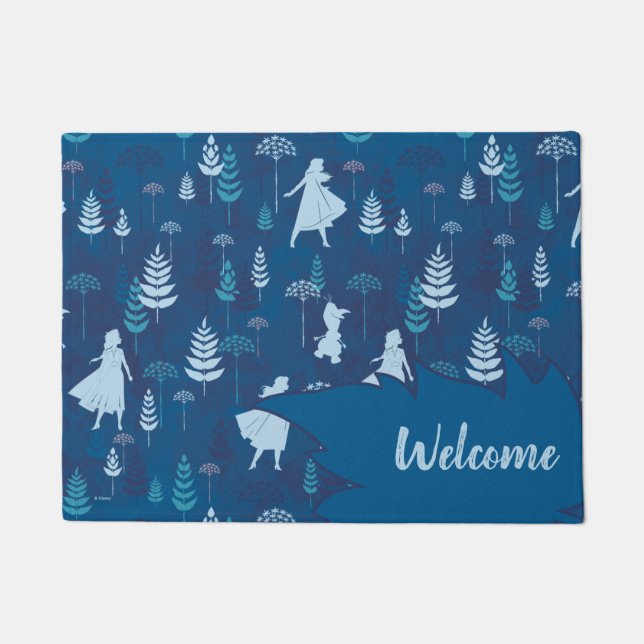 Frozen 2: Anna, Elsa, & Olaf Blue Foliage Pattern Doormat (Front)