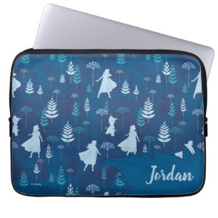 Frozen 2: Anna, Elsa, & Olaf Blue Foliage Pattern Laptop Sleeve