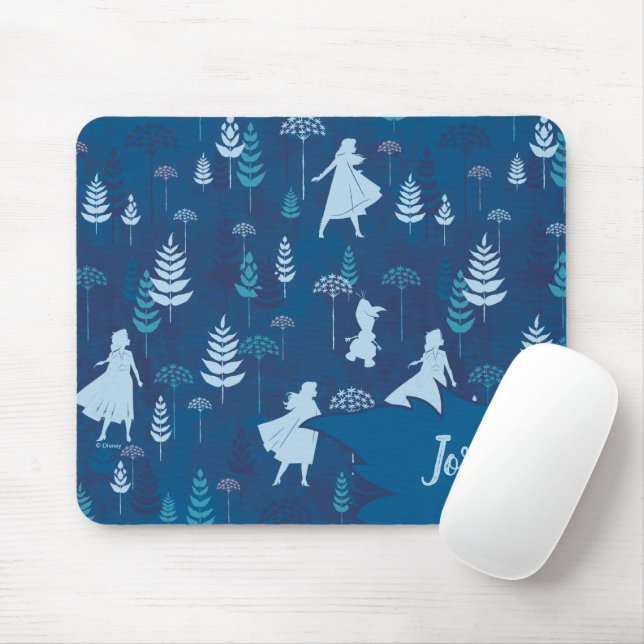 Frozen 2: Anna, Elsa, & Olaf Blue Foliage Pattern Mouse Pad (With Mouse)