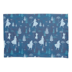 Frozen 2: Anna, Elsa, & Olaf Blue Foliage Pattern Pillowcase