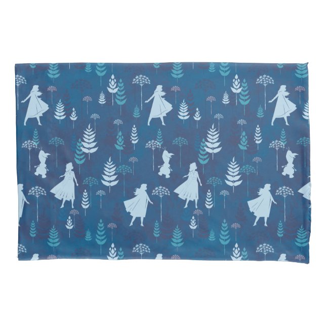 Frozen 2: Anna, Elsa, & Olaf Blue Foliage Pattern Pillowcase (Front)
