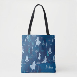 Frozen 2: Anna, Elsa, & Olaf Blue Foliage Pattern Tote Bag