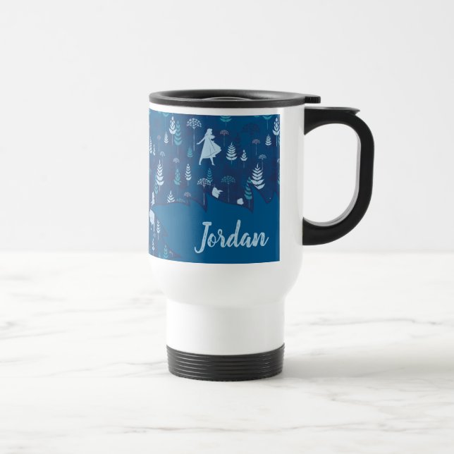 Frozen 2: Anna, Elsa, & Olaf Blue Foliage Pattern Travel Mug (Right)