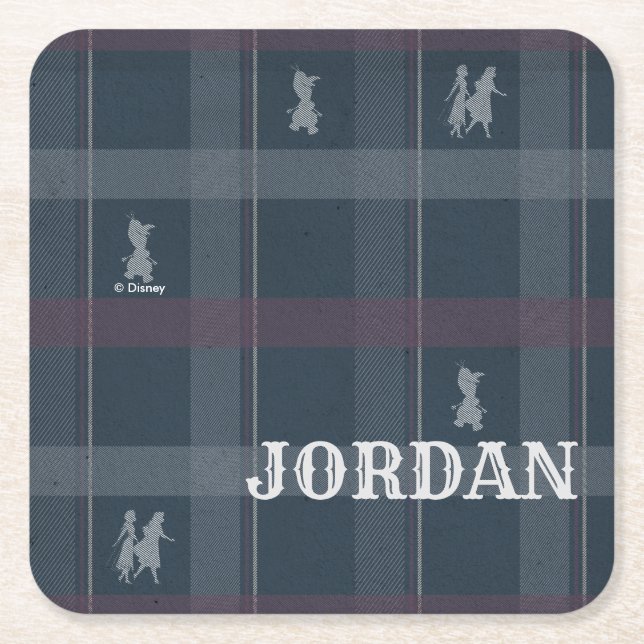 Frozen 2: Anna, Elsa, & Olaf Tartan Pattern Square Paper Coaster (Front)