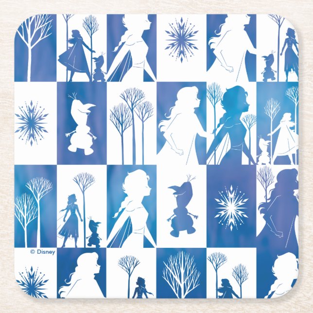 Frozen 2: Anna, Elsa, & Olaf Winter Tile Pattern Square Paper Coaster (Front)