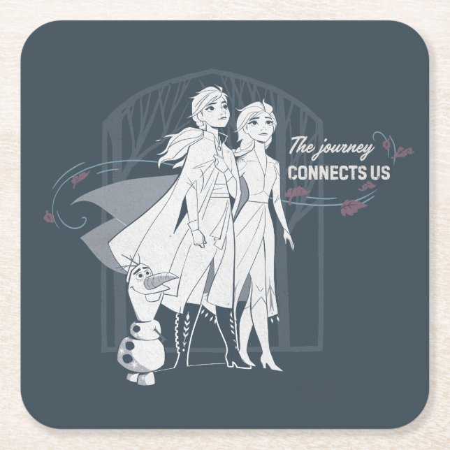 Frozen 2: Anna & Elsa | The Journey Connects Us Square Paper Coaster (Front)
