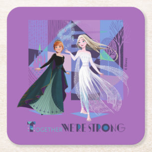 Frozen 2   Anna & Elsa - Together We're Strong Square Paper Coaster