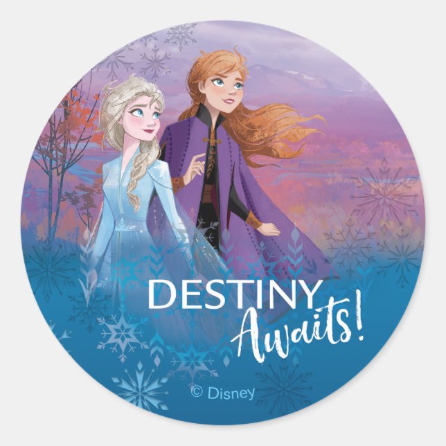 Frozen 2: Elsa & Anna | Destiny Awaits! Classic Round Sticker (Front)