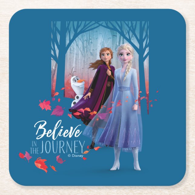 Frozen 2: Elsa, Anna, & Olaf | Believe Square Paper Coaster (Front)