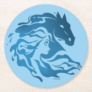 Frozen 2: Elsa & The Nokk Watercolor Silhouette Round Paper Coaster