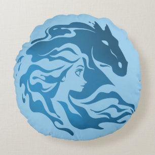 Frozen 2: Elsa & The Nokk Watercolor Silhouette Round Pillow