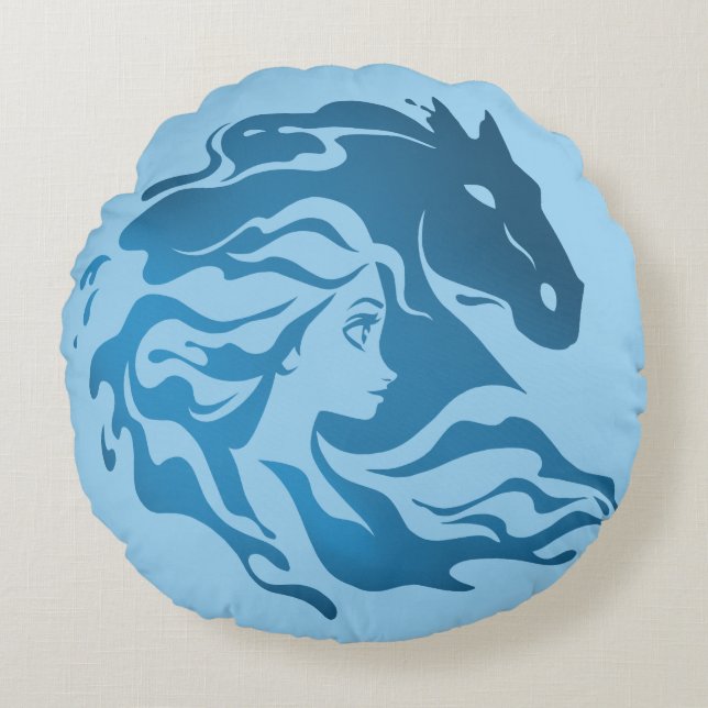 Frozen 2: Elsa & The Nokk Watercolor Silhouette Round Pillow (Front)