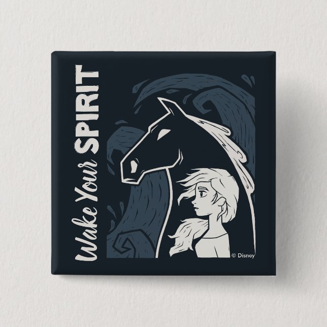 Frozen 2: Elsa & The Nokk Woodcut Graphic 2 Inch Square Button (Front)