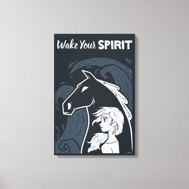 Frozen 2: Elsa & The Nokk Woodcut Graphic Canvas Print (Front)