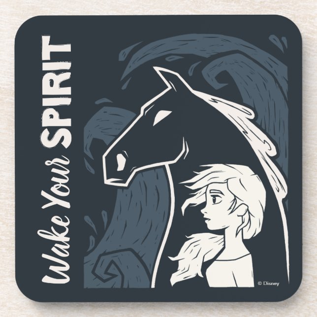 Frozen 2: Elsa & The Nokk Woodcut Graphic Coaster (Front)