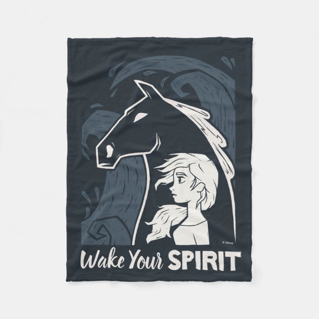 Frozen 2: Elsa & The Nokk Woodcut Graphic Fleece Blanket (Front)