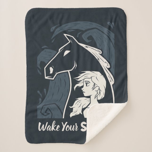 Frozen 2: Elsa & The Nokk Woodcut Graphic Sherpa Blanket (Front)