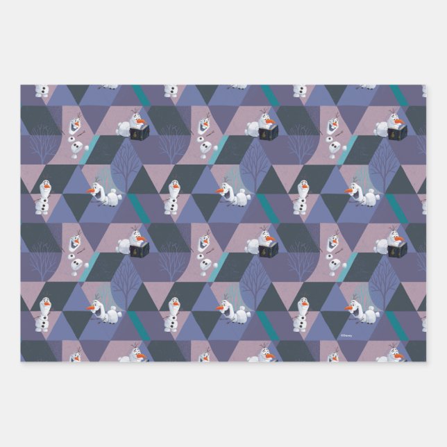 Frozen 2 | Olaf Purple Geometric Pattern Wrapping Paper Sheet (Front)