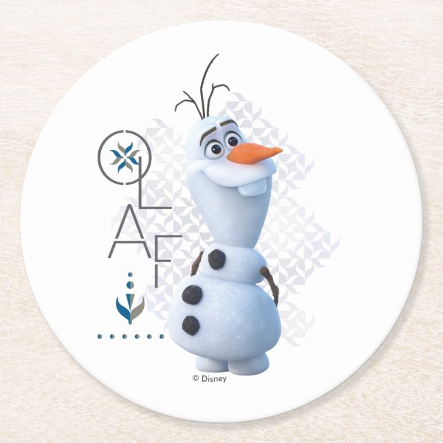 Frozen 2: Olaf With Stylized Name Graphic Round Paper Coaster (Front)