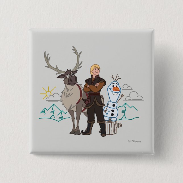 Frozen 2 | Sven, Kristoff & Olaf 2 Inch Square Button (Front)