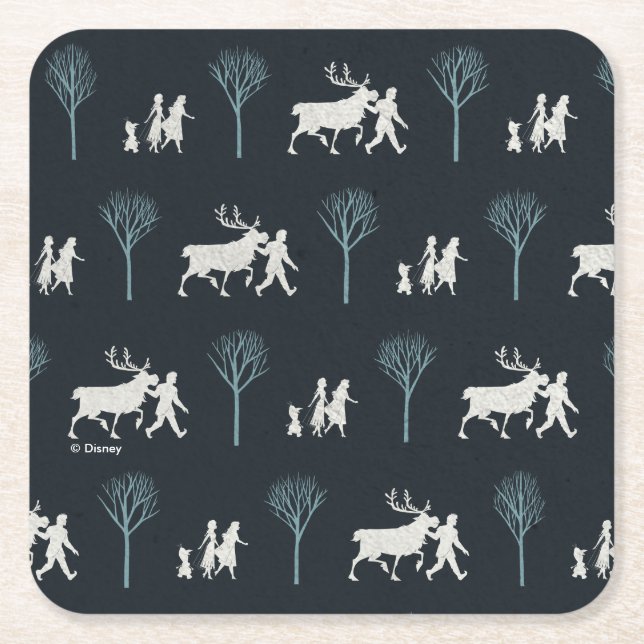 Frozen 2: Walking Through Birch Trees Pattern Square Paper Coaster (Front)