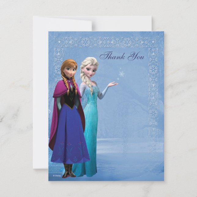 Frozen Anna and Elsa Snowflake Thank You Card (Front)