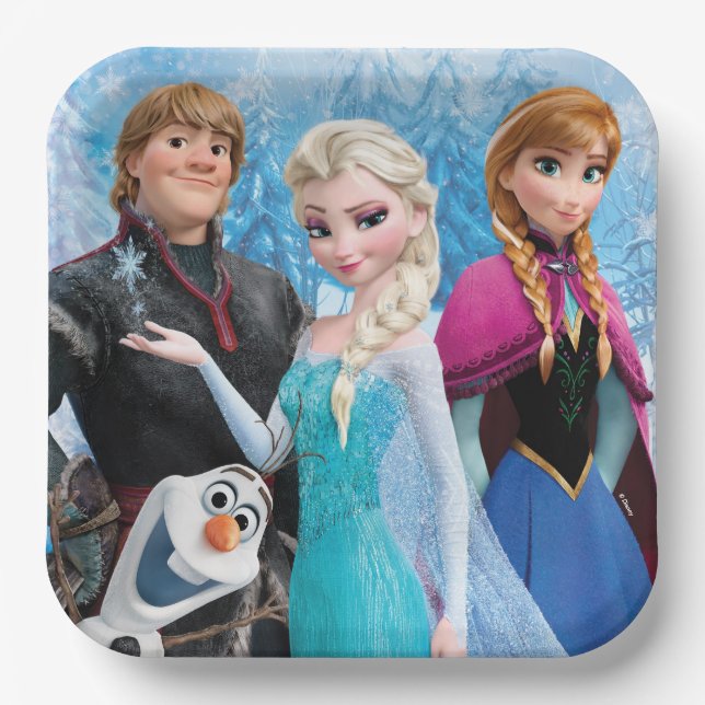 Frozen | Anna, Elsa, Kristoff and Olaf Paper Plate (Front)