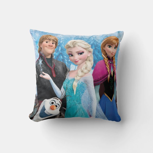 Frozen | Anna, Elsa, Kristoff and Olaf Throw Pillow (Front)