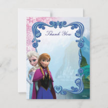 Frozen Anna et Elsa Carte de remerciement d'annive