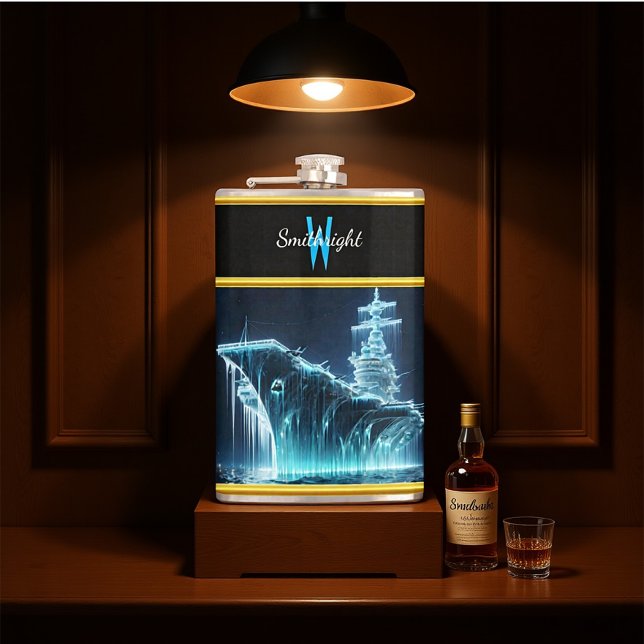 Frozen Battleship Rises From Dark Waters  Hip Flask (Creator Uploaded)