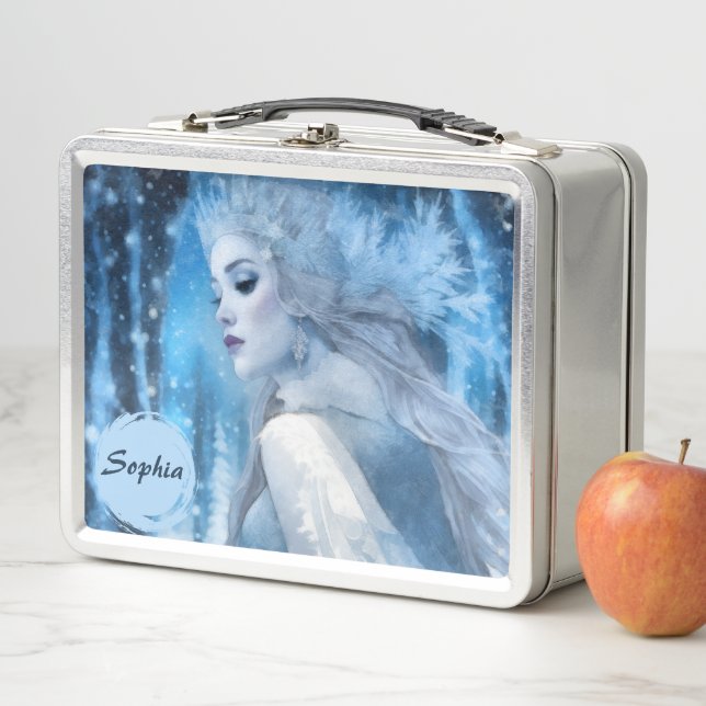 Frozen Beauty Snow Queen in Winter Wonderland Metal Lunch Box (In Situ)