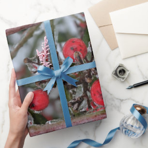 Frozen Berries on a Tree Branch Photo  Wrapping Paper