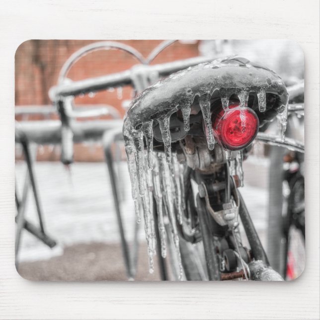 Frozen Bicycle in Winter Photograph Mouse Pad (Front)