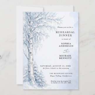 Frozen Birch Tree Wedding Rehearsal Dinner Invitation