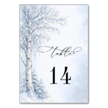 Frozen Birch Tree Wedding Table Number