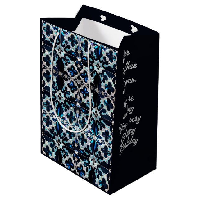 Frozen -blue teal white Winter and pearl inspired Medium Gift Bag (Back Angled)