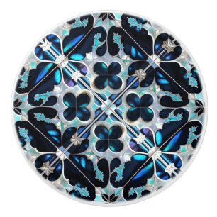Frozen -blue teal white Winter and pearls inspired Ceramic Knob