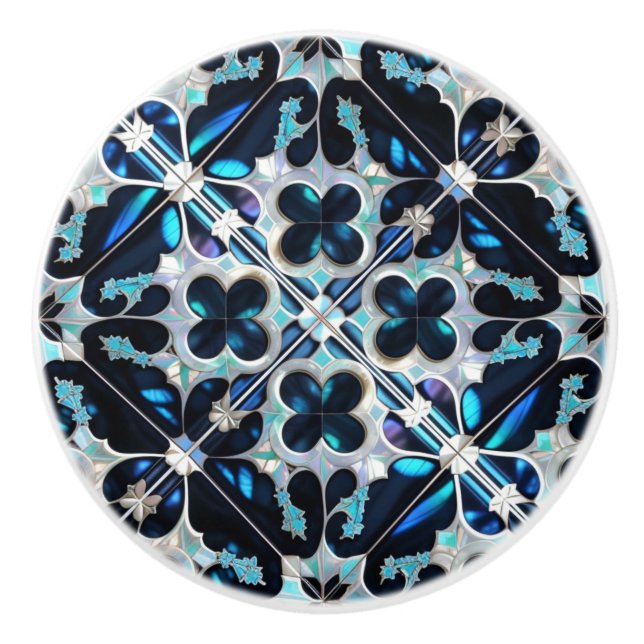 Frozen -blue teal white Winter and pearls inspired Ceramic Knob (Front)