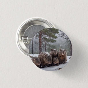 Frozen Burrow: Australian Wombat Family 1 Inch Round Button